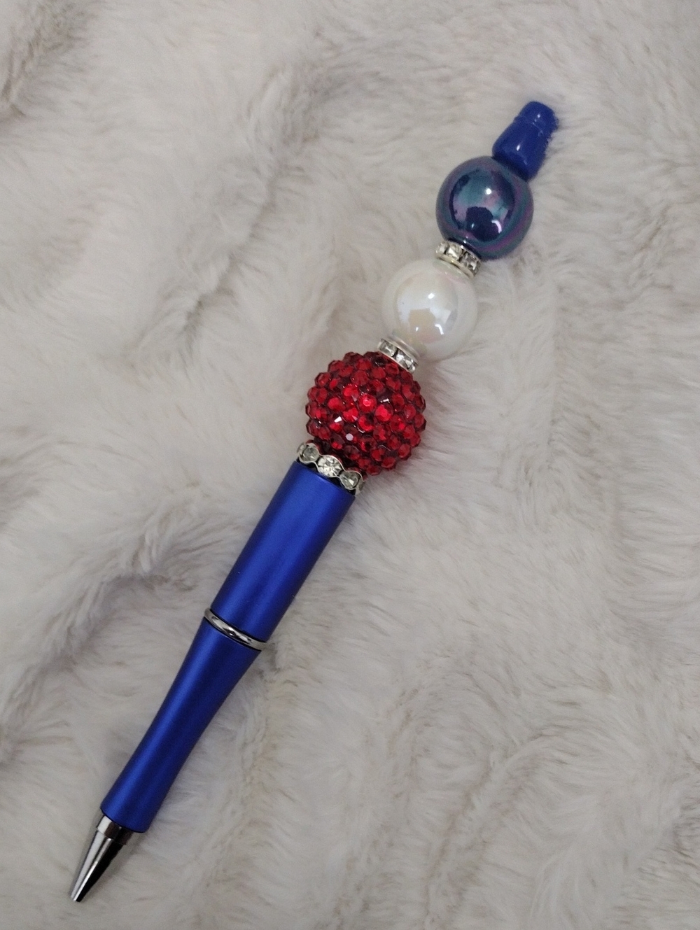 Blue Decorative Crystal Ballpoint Pen with Red Accent